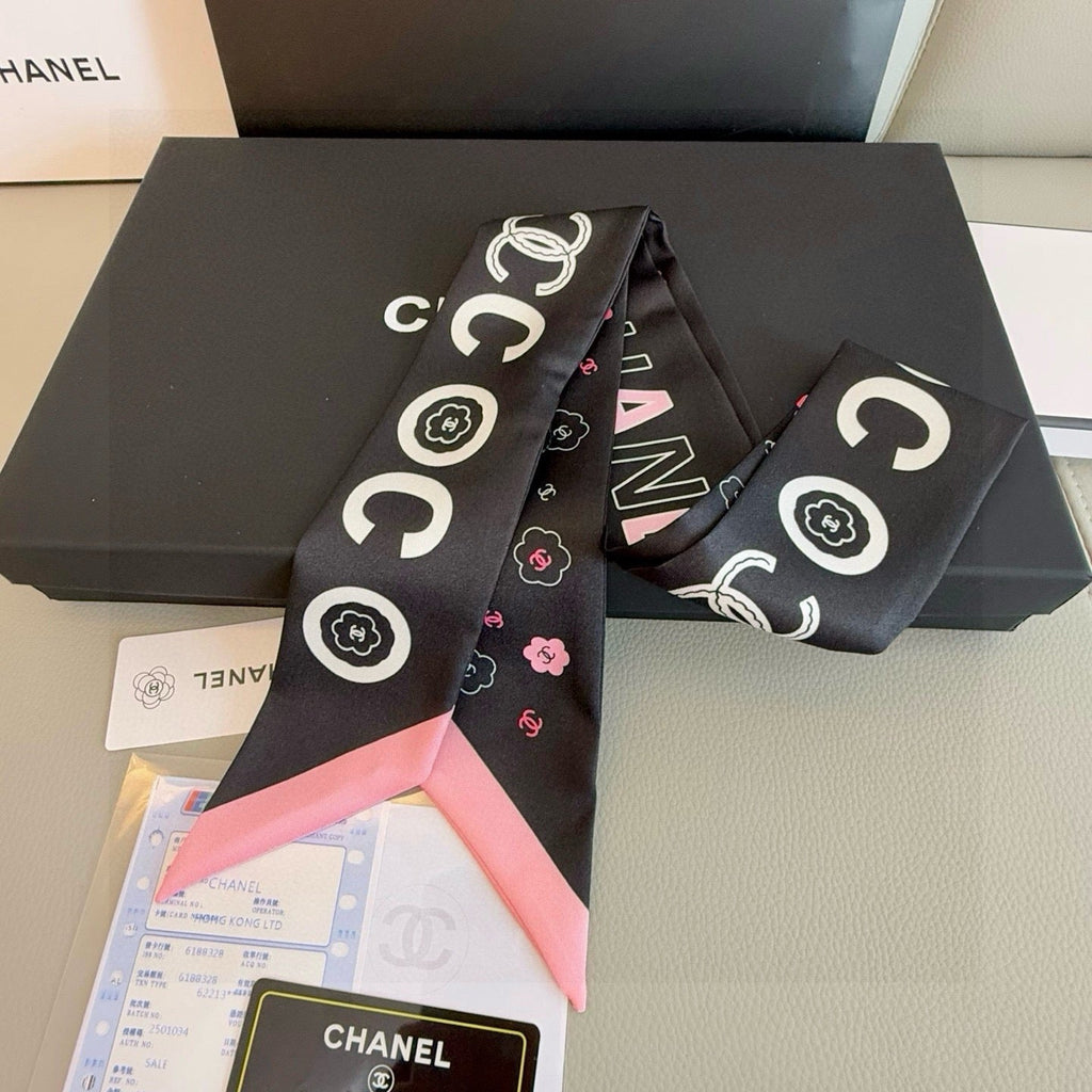 CC  Twilly Mini Scarf 120cm Black Mulberry Silk 949096