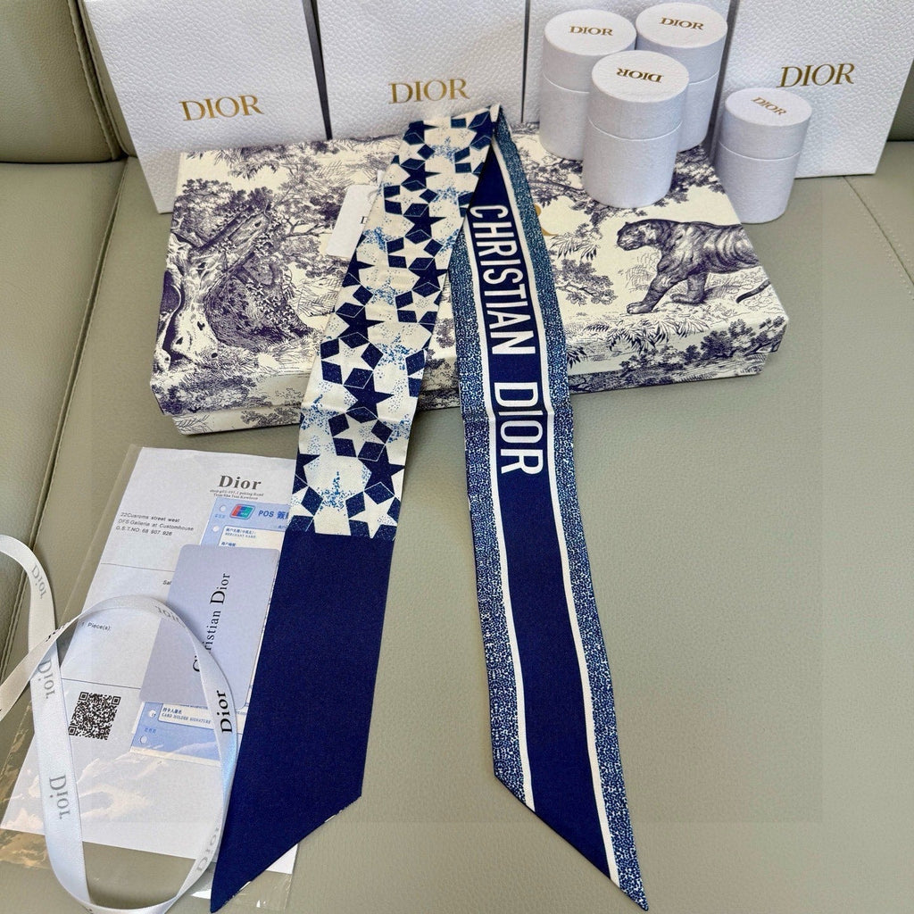 CD Twilly Mini Scarf 105cm Navy Blue Mulberry Silk 949193