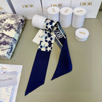 CD Twilly Mini Scarf 105cm Navy Blue Mulberry Silk 949193