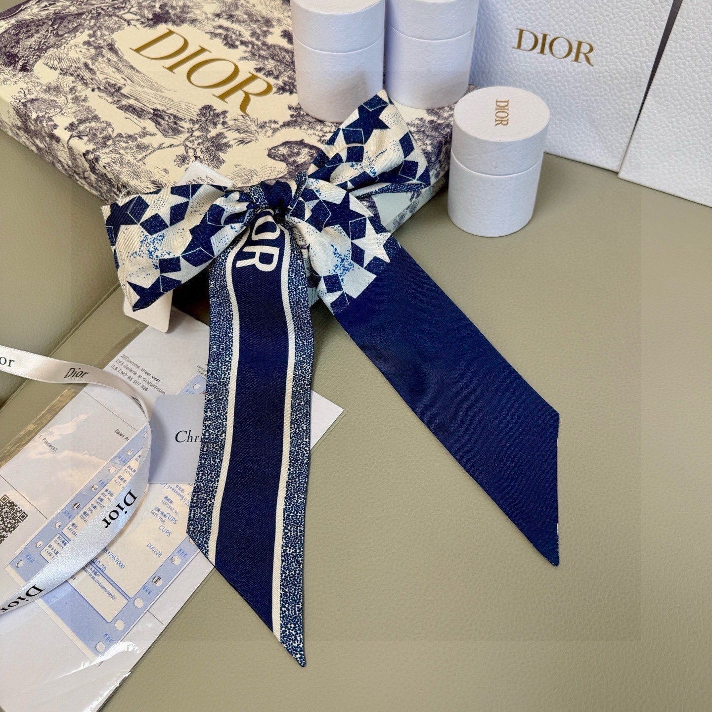 CD Twilly Mini Scarf 105cm Navy Blue Mulberry Silk 949193