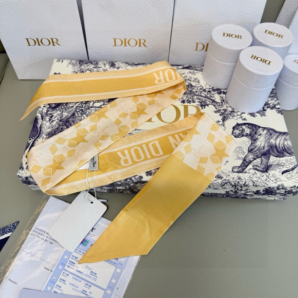 CD Twilly Mini Scarf 105cm Yellow Mulberry Silk 949194