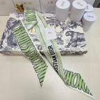 CD Twilly Mini Scarf 105cm Green Mulberry Silk 957051