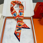 HM Twilly Mini Scarf 86CM Orange Red Colorful Mulberry Silk 957154