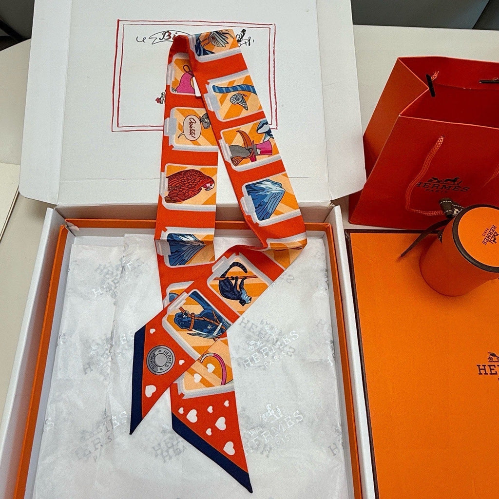 HM Twilly Mini Scarf 86CM Orange Red Colorful Mulberry Silk 957154