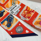 HM Twilly Mini Scarf 86CM Orange Red Colorful Mulberry Silk 957154