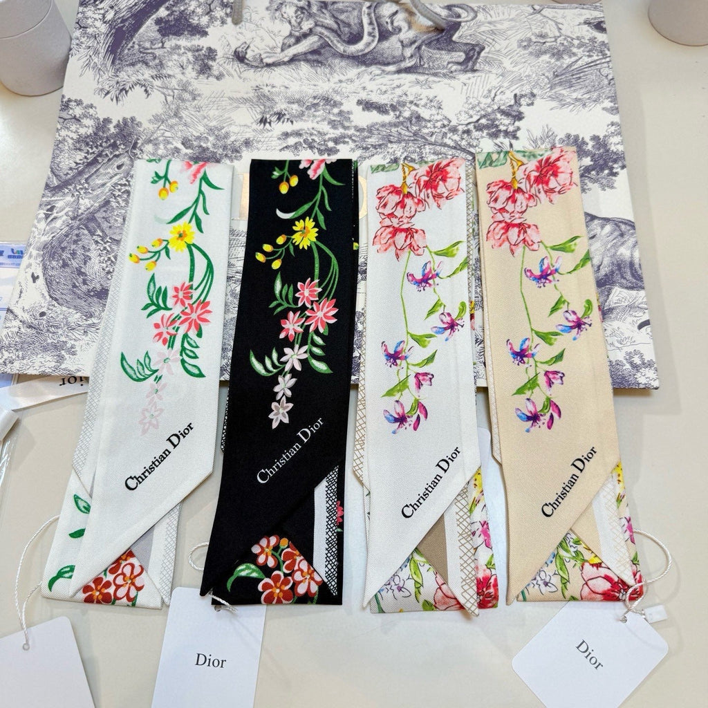 CD Twilly Mini Scarf 100cm Black Colorful Mulberry Silk 958859