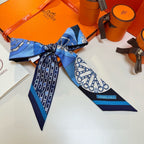 HM Twilly Mini Scarf 86CM Blue Black Mulberry Silk 967454