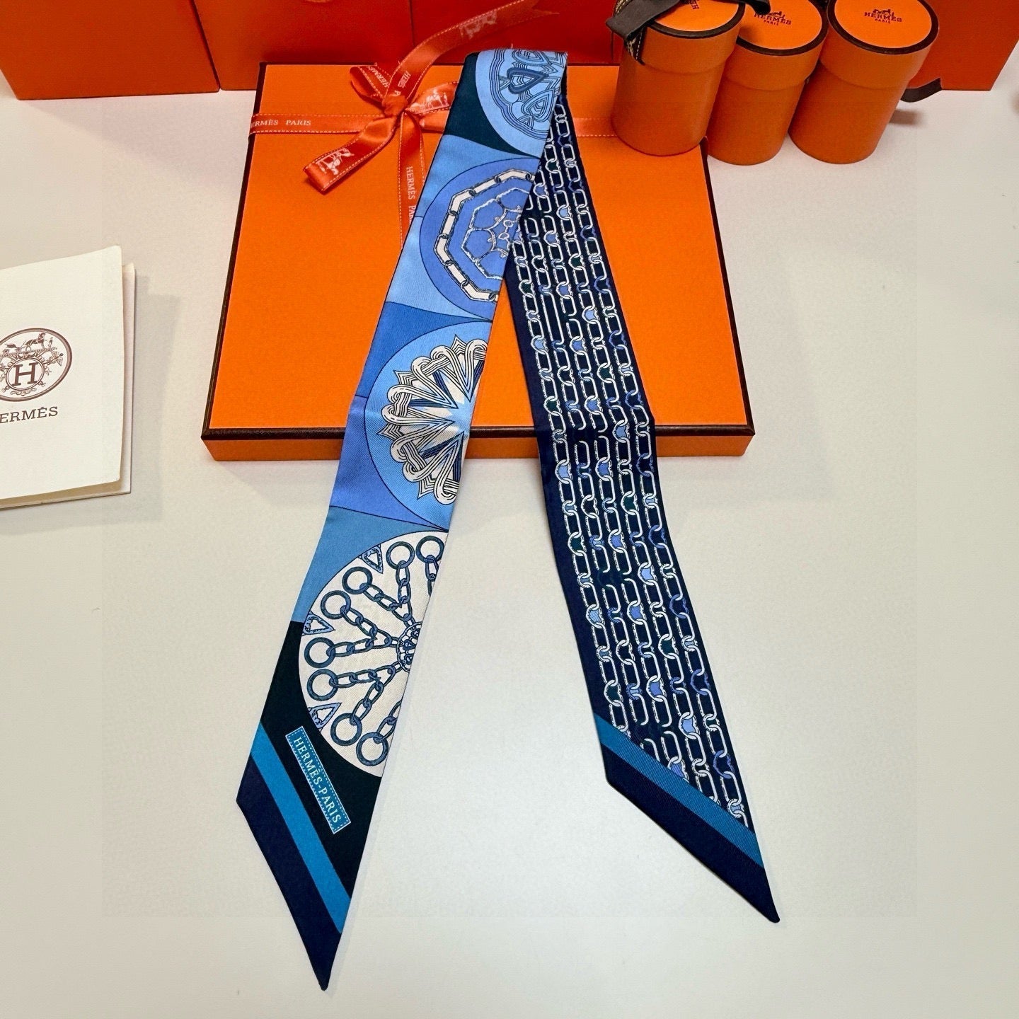 HM Twilly Mini Scarf 86CM Blue Black Mulberry Silk 967454
