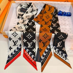 LV  Twilly Mini Scarf 120 Black Brown Silk Twill 967458