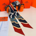 HM Twilly Mini Scarf 86CM Orange Black Blue Mulberry Silk 968827