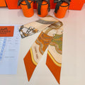 HM Twilly Mini Scarf 86CM Orange Beige Mulberry Silk 968830