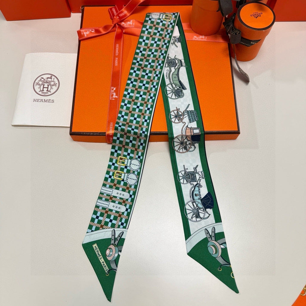 HM Twilly Mini Scarf 86CM Green Mulberry Silk 968840