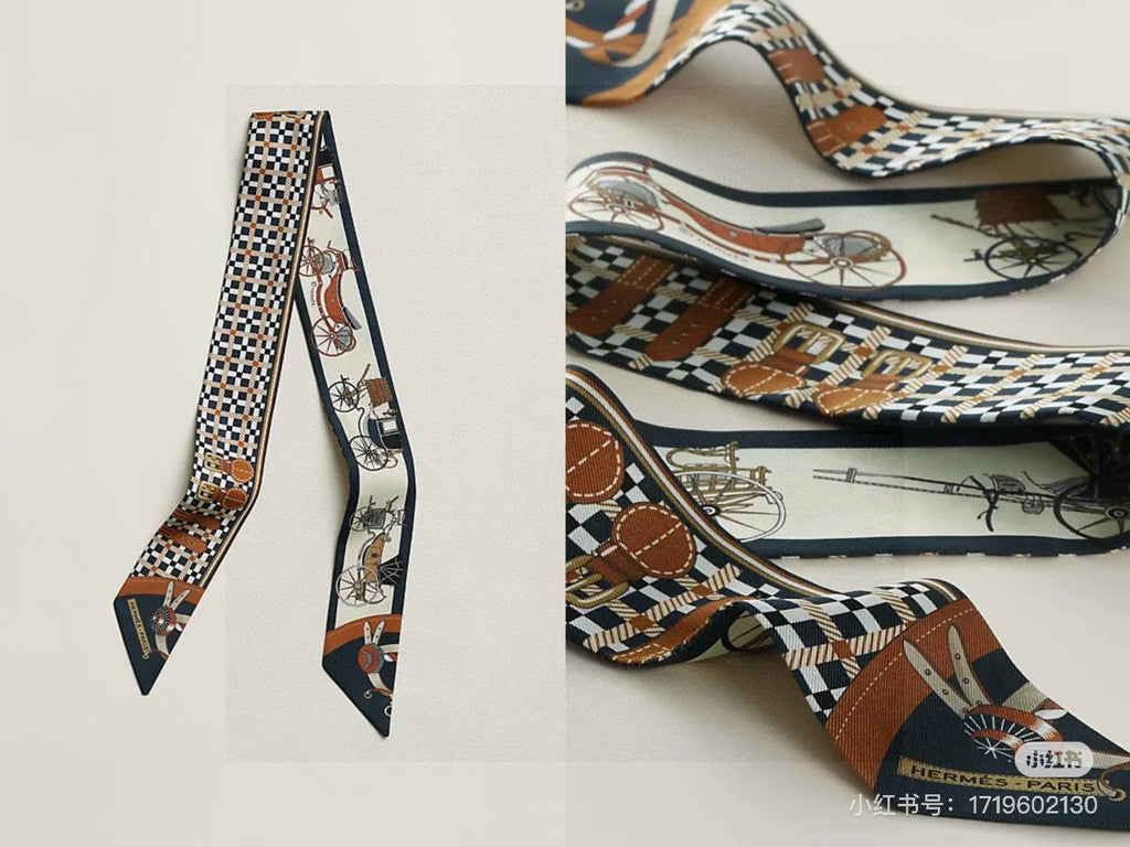 HM Twilly Mini Scarf 86CM Black Brown Mulberry Silk 968842