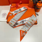 HM Twilly Mini Scarf 86CM Orange Beige Mulberry Silk 968843