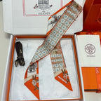 HM Twilly Mini Scarf 86CM Orange Beige Mulberry Silk 968843