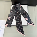 CC  Twilly Mini Scarf 120cm  Black Pink Mulberry Silk 968852