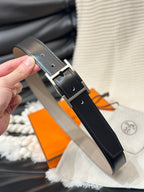 HM NEO TANDEM 32MM REVERSIBLE BELT BLACK AND TAN LEATHER SILVER BUCKLE