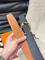 HM LUCK BELT GOLD BUCKLE & REVERSIBLE DARK ORANGE LEATHER STRAP 38MM