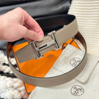 HM 5382 BELT SILVER BUCKLE & REVERSIBLE CAMEL BROWN LEATHER STRAP 38MM