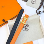 HM Infini Reversible Belt 24mm Orange Epsom Gold Buckle