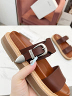 TWO-STRAP SANDALS IN CHESTNUT BROWN CALFSKIN