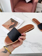 Celine 25C Slippers Black Monagram Silk with Calfskin 238147