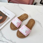 Celine 25C Slippers Pink mix White Fabric with Calfskin 238164