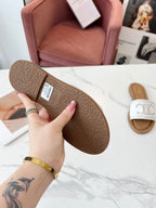 Celine 25C Slippers White Fabric with Calfskin 238157