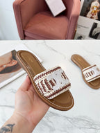 Celine 25C Slippers Beige mix Brown Fabric with Calfskin 238160