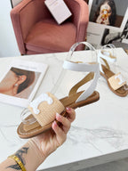 Celine 25C Lympia Sandal Beige mix White Fabric with Calfskin 238161