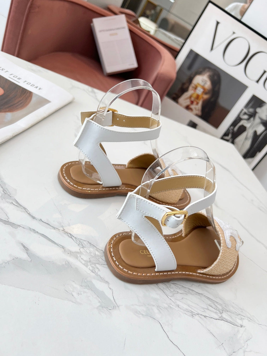 Celine 25C Lympia Sandal Beige mix White Fabric with Calfskin 238161