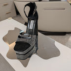Jimmy 25 Platform Sandal Heels Black Silk Satin 240006