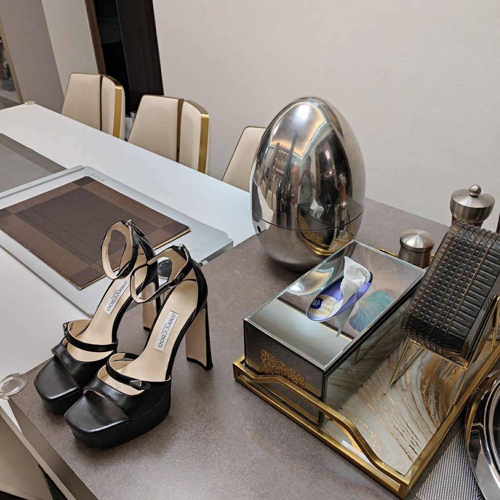 Jimmy 25 Platform Sandal Heels Black Nappa Cowhide 240009
