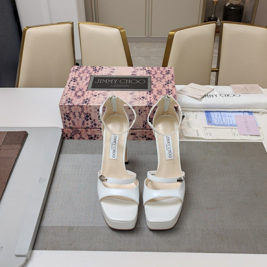 Jimmy 25 Platform Sandal Heels White Nappa Cowhide 240007
