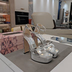 Jimmy 25 Platform Sandal Heels Silver Mirror TPU Material 240008