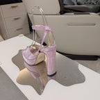 Jimmy 25 Platform Sandal Heels Lace Pink Satin Fabric 240014