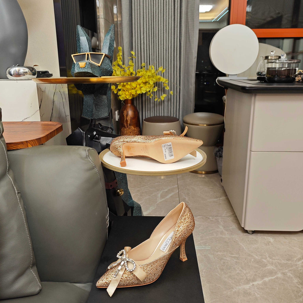 Jimmy 26s Crystal Pumps 85 Gold Silk Satin Cowhide 596333
