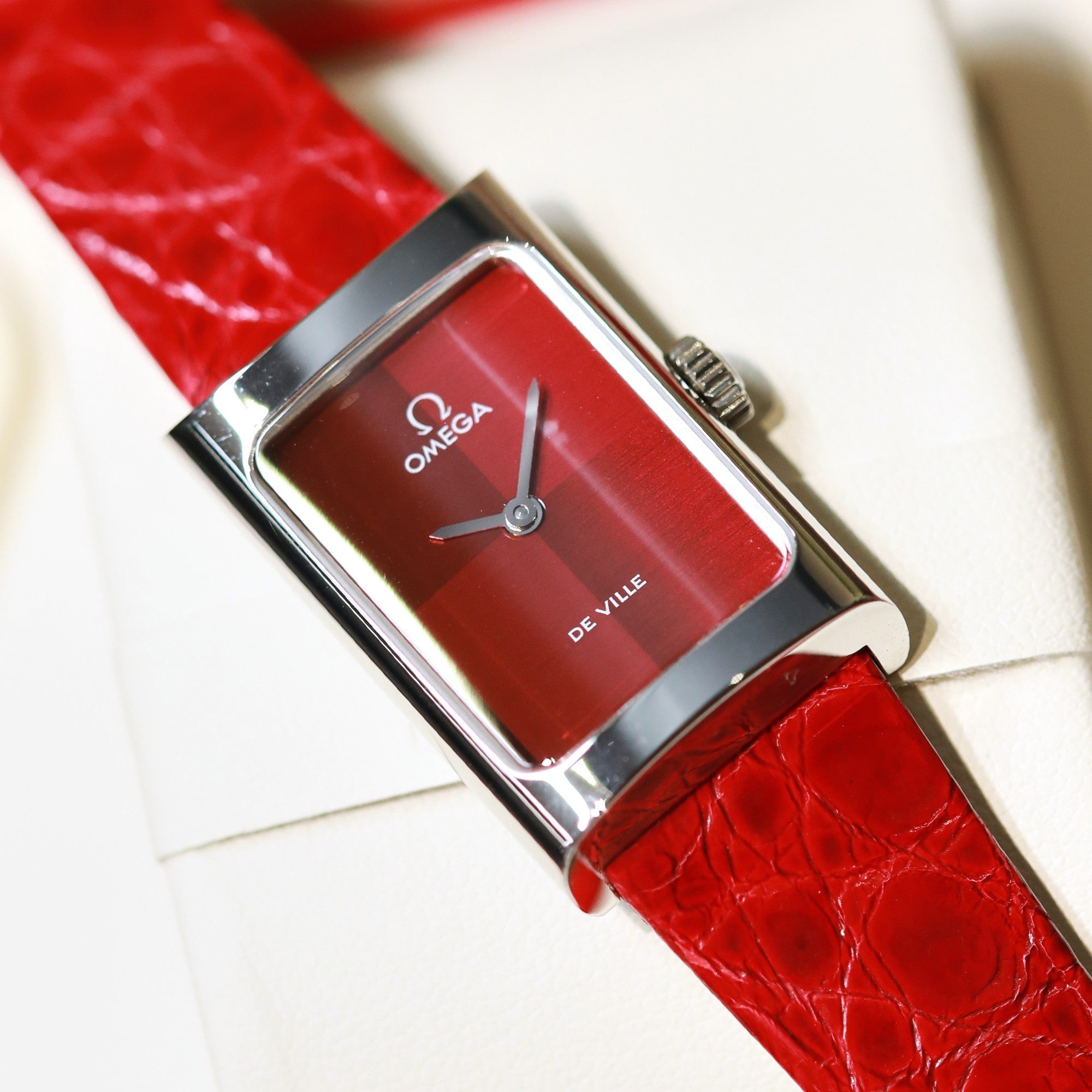 Omega De Ville 26.12mm Silver Red Dial