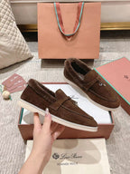 LP Summer Charms Walk Loafers Bottele Brown  Suede With Rabbit Fur Lining 206262