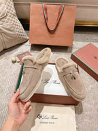 LP Charms Walk Babouche Loafer Sand Brown Suede With Rabbit Fur Lining 206226