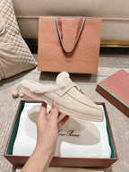 LP Charms Walk Babouche Loafer Bisque Cream mix White Suede With Rabbit Fur Lining 206243