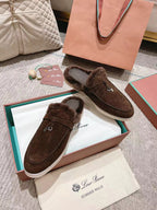 LP Charms Walk Babouche Loafer Bottele Brown  Suede With Rabbit Fur Lining 206245