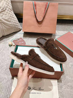 LP Charms Walk Babouche Loafer Bottele Brown  Suede With Rabbit Fur Lining 206245