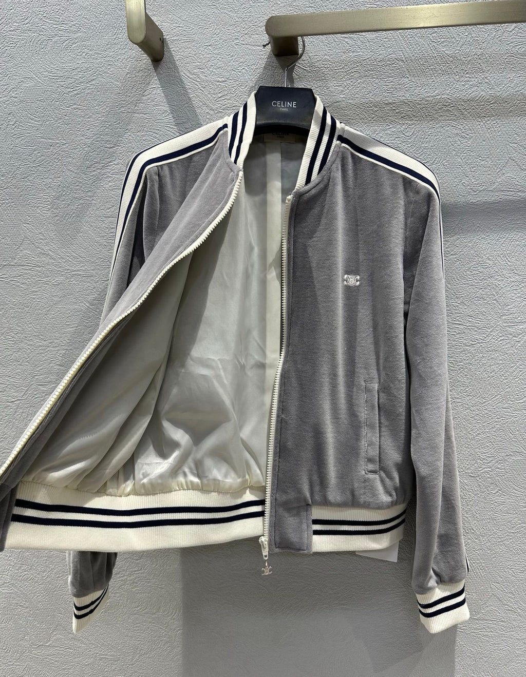 Celine 25 Jacket Grey White Velvet Cotton