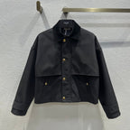 Celine 25 Lapel Short Trench Coat Black Gold Cotton Polyester