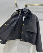 Celine 25 Lapel Short Trench Coat Black Gold Cotton Polyester