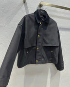 Celine 25 Lapel Short Trench Coat Black Gold Cotton Polyester