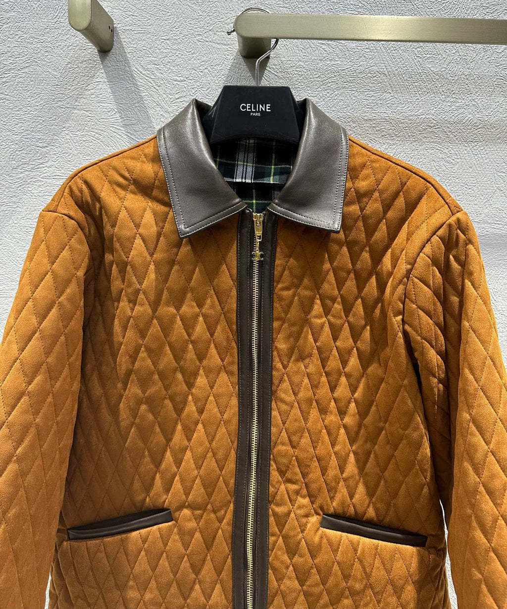 Celine 25 Quilted Jacket Brown Suede Leather