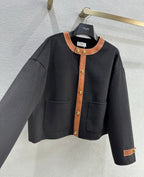 Celine 25 Round Neck Arc de Triomphe Jacket Black Brown Cashmere