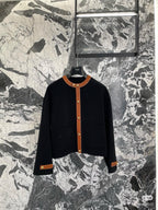 Celine 25 Round Neck Arc de Triomphe Jacket Black Brown Cashmere